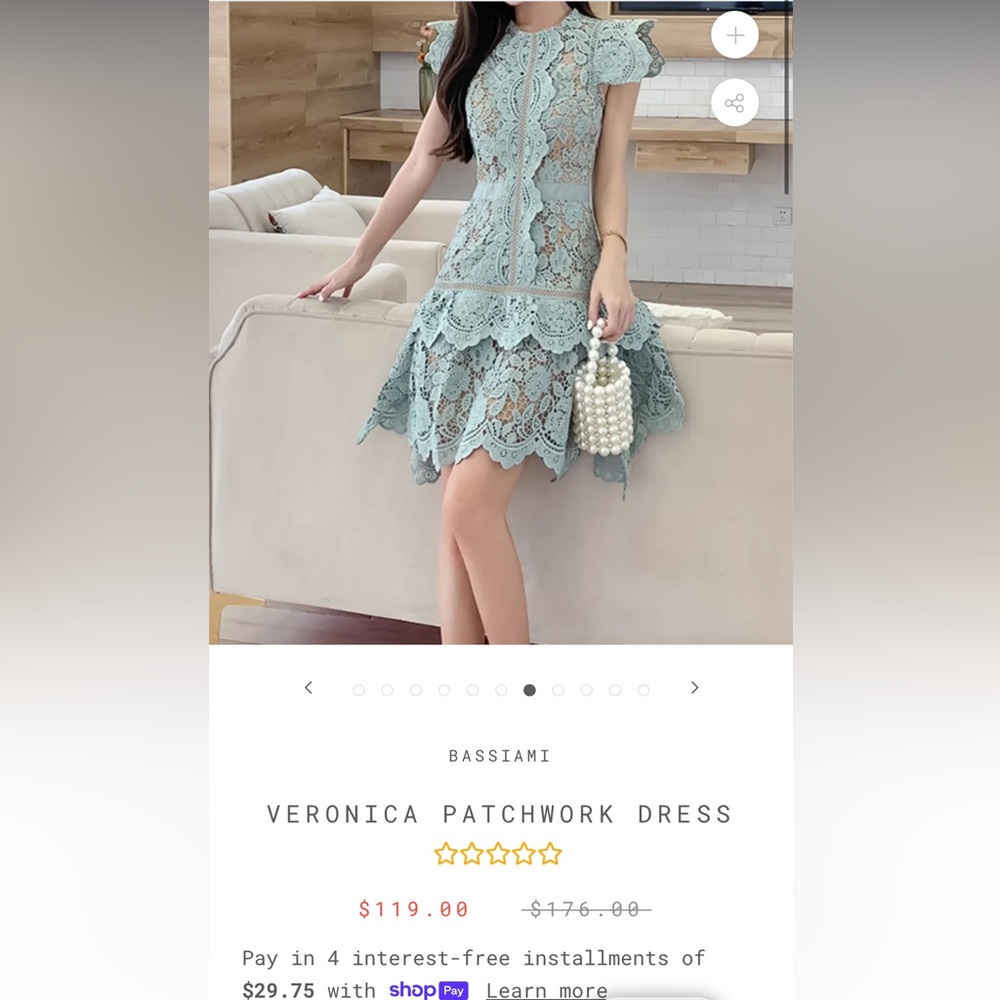 #152 Elegant Butterfly Sleeve Crochet Lace Casual O-neck High Waist Dress - Picture 9 of 16